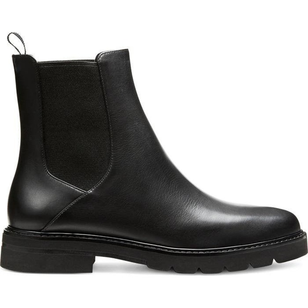 Stuart Weitzman Dylan Chelsea Boots 10B Black Leather Lug Sole Minimalist Luxury
